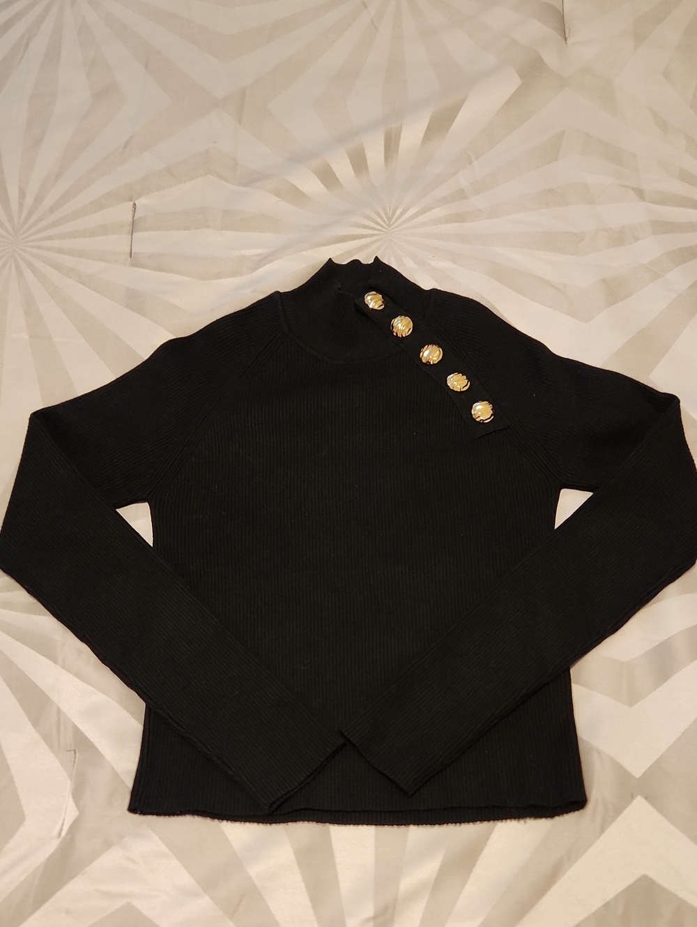 Zara Black Ribbed Mock Neck Sweater